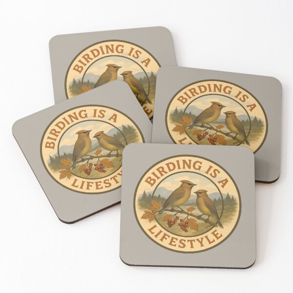 Item preview, Birding Is a Lifestyle – Cedar Waxwings in Vintage Autumn Design designed and sold by Brainy Bird's Place.