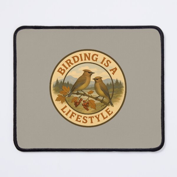 Item preview, Birding Is a Lifestyle – Cedar Waxwings in Vintage Autumn Design designed and sold by Brainy Bird's Place.