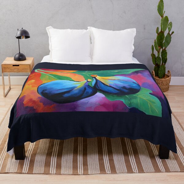 Item preview, Vivid Figs with Lush Green Leaves - Bold Blue and Purple Hues Against a Colorful Abstract Background designed and sold by OlfactoART Studio.