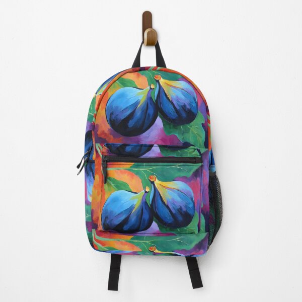 Item preview, Vivid Figs with Lush Green Leaves - Bold Blue and Purple Hues Against a Colorful Abstract Background designed and sold by OlfactoART Studio.
