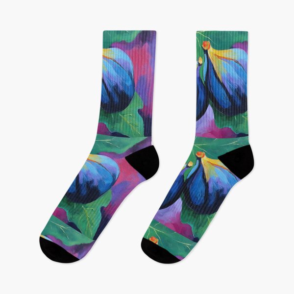 Item preview, Vivid Figs with Lush Green Leaves - Bold Blue and Purple Hues Against a Colorful Abstract Background designed and sold by OlfactoART Studio.