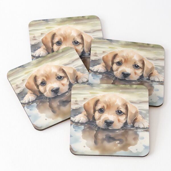 Aperçu de l'œuvre Chiot mignon dans une flaque d'eau créée et vendue par CalmnessbyChoice.