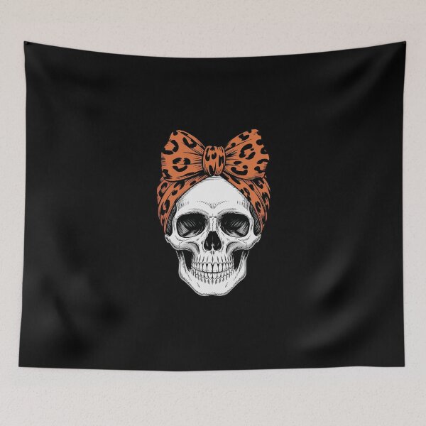 Item preview, skull with a leopard orange bow designed and sold by jkrphoto.