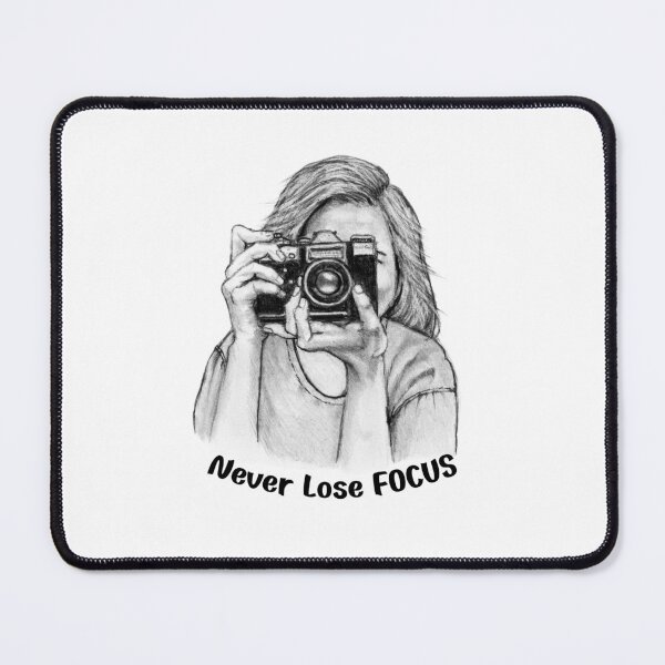 Item preview, Never Lose FOCUS, Drawing of Girl Adjusting Camera designed and sold by JoyfulWhimsy.