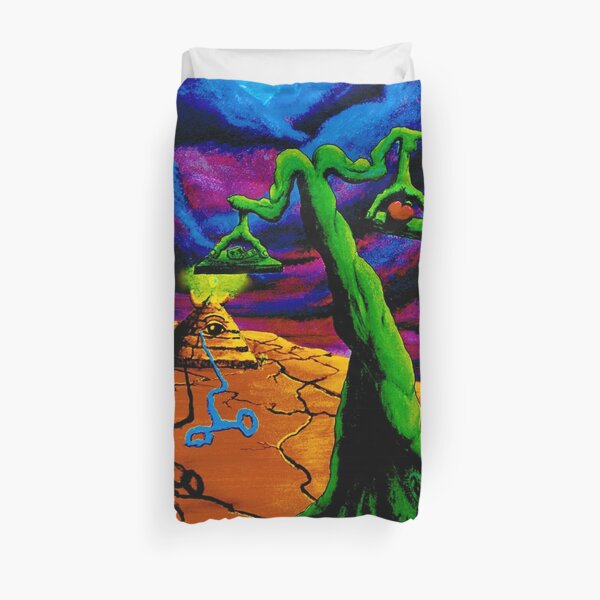 Psychedelic Surrealism Trippy Art titled “The Balance” by Vincent Monaco. Duvet Cover