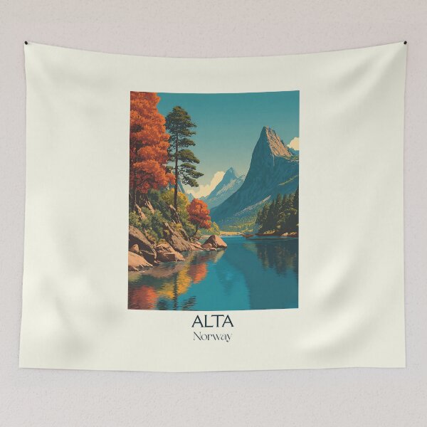 Item preview, Alta Norway River Valley Poster | Retro Autumn Landscape Art Print designed and sold by TuncGK.