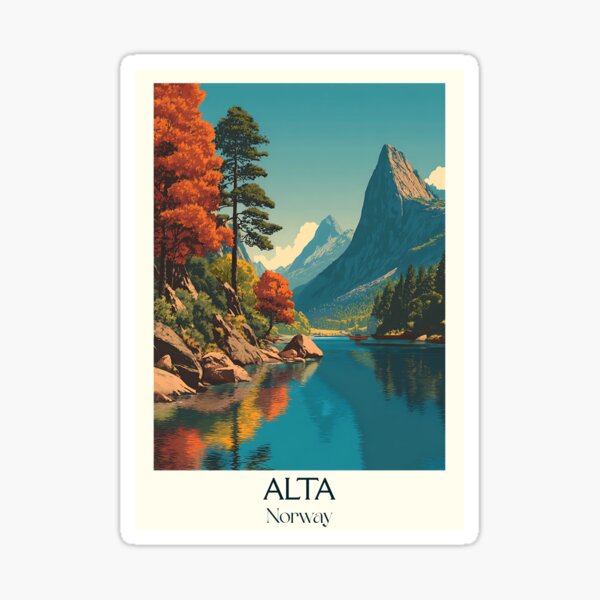Item preview, Alta Norway River Valley Poster | Retro Autumn Landscape Art Print designed and sold by TuncGK.