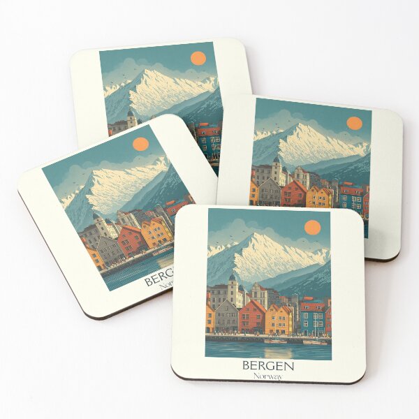 Item preview, Bergen Norway Bryggen Wharf Poster | Vintage Scandinavian Travel Art designed and sold by TuncGK.
