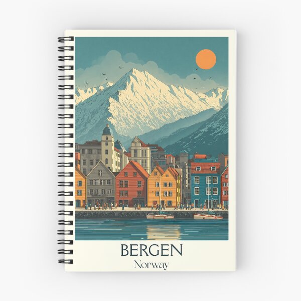 Item preview, Bergen Norway Bryggen Wharf Poster | Vintage Scandinavian Travel Art designed and sold by TuncGK.