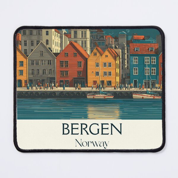 Item preview, Bergen Norway Bryggen Wharf Poster | Vintage Scandinavian Travel Art designed and sold by TuncGK.