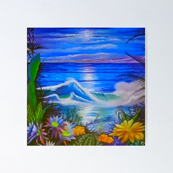 Item preview, Ocean scene with waves and cactus flowers  designed and sold by Mikekobo.