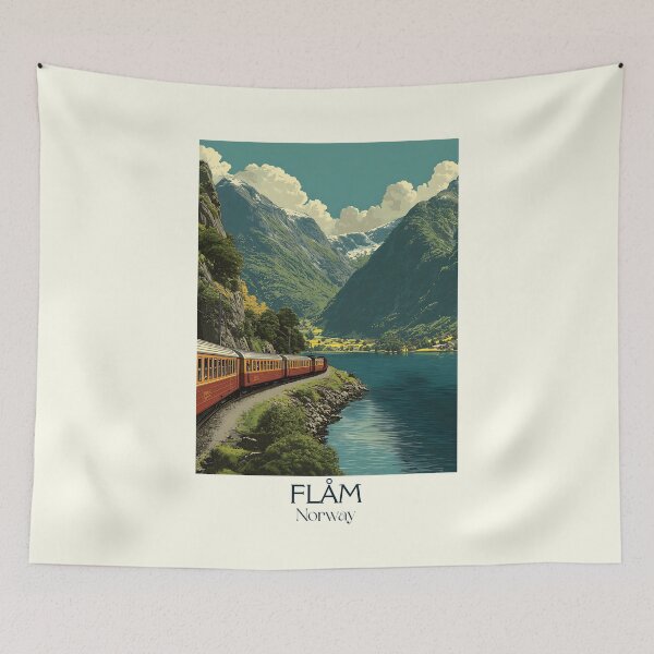 Item preview, Flåm Norway Scenic Railway Poster | Vintage Fjord Travel Art Print designed and sold by TuncGK.