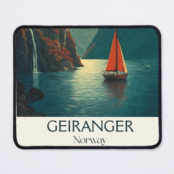 Item preview, Geirangerfjord Norway Travel Poster | Retro Fjord Landscape Wall Art designed and sold by TuncGK.