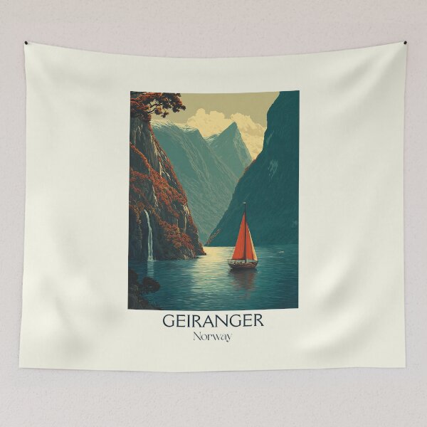Item preview, Geirangerfjord Norway Travel Poster | Retro Fjord Landscape Wall Art designed and sold by TuncGK.