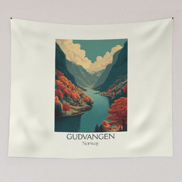 Item preview, Gudvangen & Nærøyfjord Poster | Minimalist Norway Fjord Travel Art designed and sold by TuncGK.