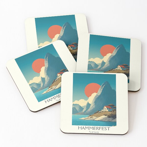 Item preview, Hammerfest Norway Travel Poster | Retro Arctic Coastline Art Print designed and sold by TuncGK.