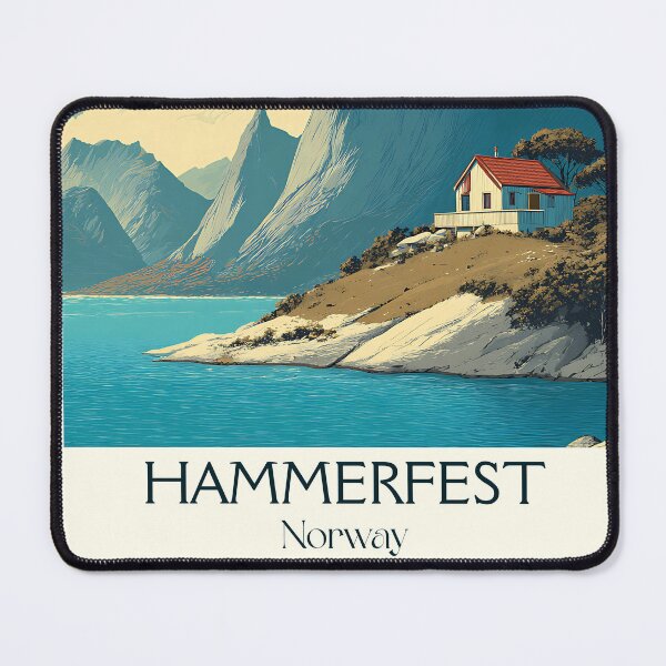 Item preview, Hammerfest Norway Travel Poster | Retro Arctic Coastline Art Print designed and sold by TuncGK.