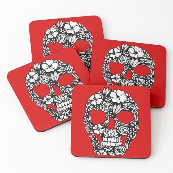 Item preview, floral skull flowers intricate gothic black designed and sold by Gossip Rag.