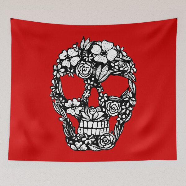 Item preview, floral skull flowers intricate gothic black designed and sold by Gossip Rag.