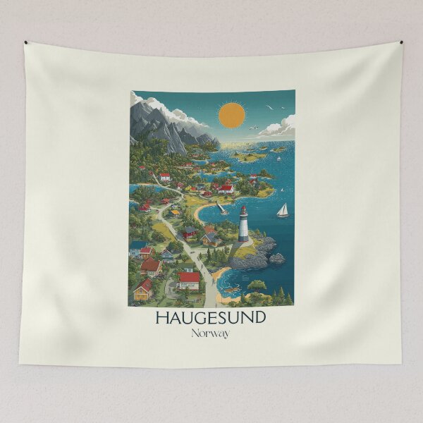 Artikelvorschau, Haugesund Norwegen Küstenposter | Vintage Heimat der Wikinger-Kunst entworfen und verkauft von TuncGK.