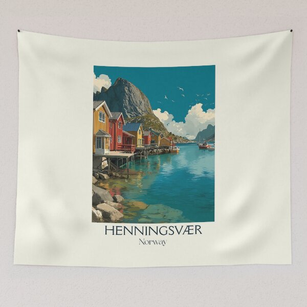 Item preview, Henningsvær Lofoten Norway Poster | Vintage Fishing Village Art designed and sold by TuncGK.