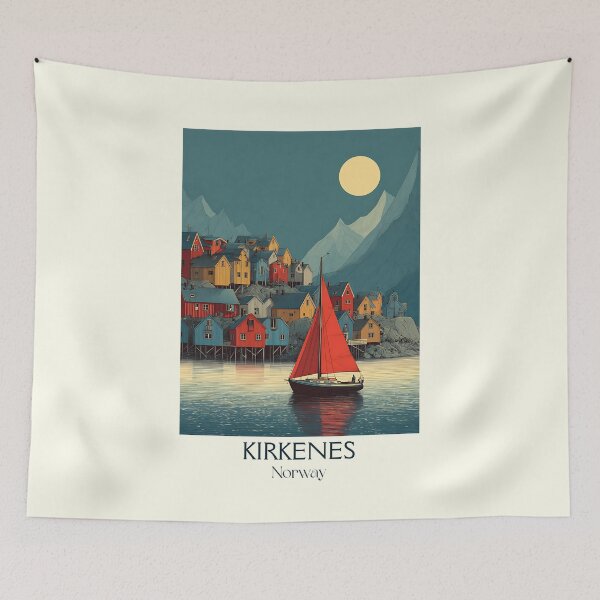 Item preview, Kirkenes Norway Arctic Poster | Retro Barents Region Travel Art designed and sold by TuncGK.