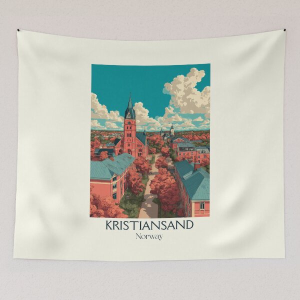 Item preview, Kristiansand Norway Cityscape Poster | Retro Southern Norway Art designed and sold by TuncGK.