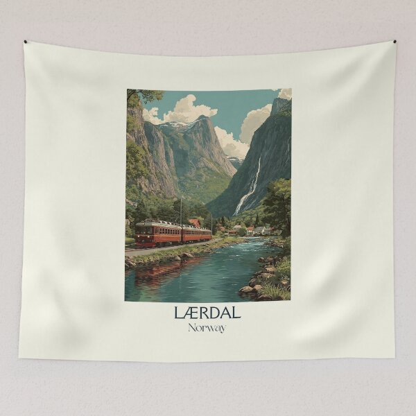 Item preview, Lærdal Norway Valley Poster | Vintage Scenic Train Travel Art designed and sold by TuncGK.