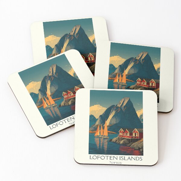 Item preview, Lofoten Islands Norway Travel Poster | Retro Rorbuer & Mountains Art designed and sold by TuncGK.