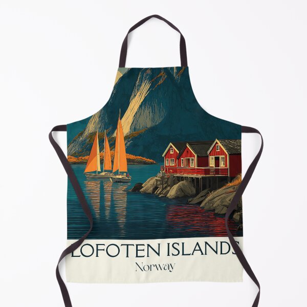 Item preview, Lofoten Islands Norway Travel Poster | Retro Rorbuer & Mountains Art designed and sold by TuncGK.