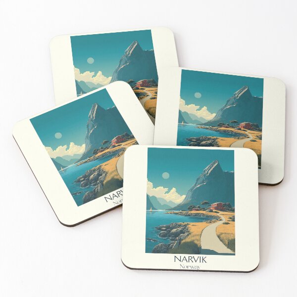 Item preview, Narvik Norway Fjord Poster | Retro Ofotfjord & Mountain Art Print designed and sold by TuncGK.