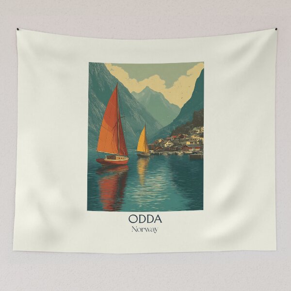 Item preview, Odda Norway Fjord Poster | Retro Hardangerfjord Travel Art designed and sold by TuncGK.