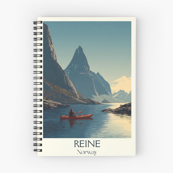 Item preview, Reine Lofoten Norway Poster | Retro Kayaking & Mountain Art Print designed and sold by TuncGK.