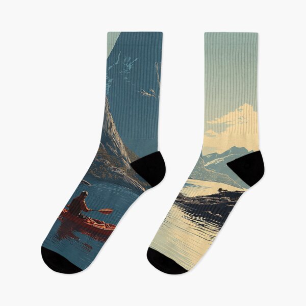 Item preview, Reine Lofoten Norway Poster | Retro Kayaking & Mountain Art Print designed and sold by TuncGK.