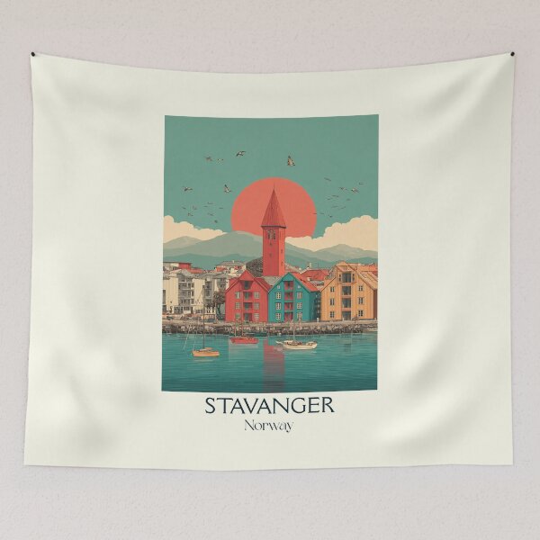 Item preview, Stavanger Norway Harbor Poster | Retro Old Town Travel Art Print designed and sold by TuncGK.