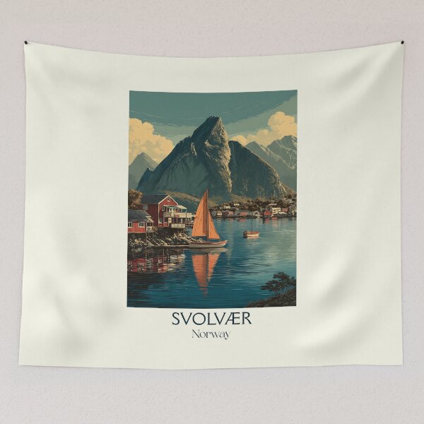 Item preview, Svolvær Lofoten Norway Poster | Vintage Harbor & Mountain Art Print designed and sold by TuncGK.