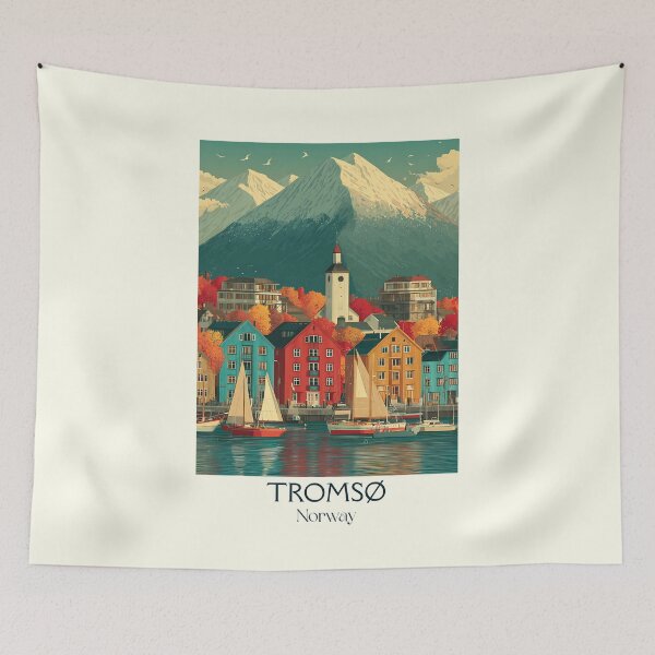 Item preview, Tromsø Norway Arctic Cathedral Poster | Retro Gateway to the Arctic Art designed and sold by TuncGK.