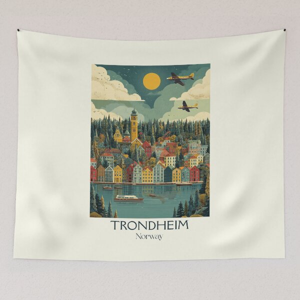 Item preview, Trondheim Norway River Poster | Vintage Nidelva & Old Town Bridge Art designed and sold by TuncGK.