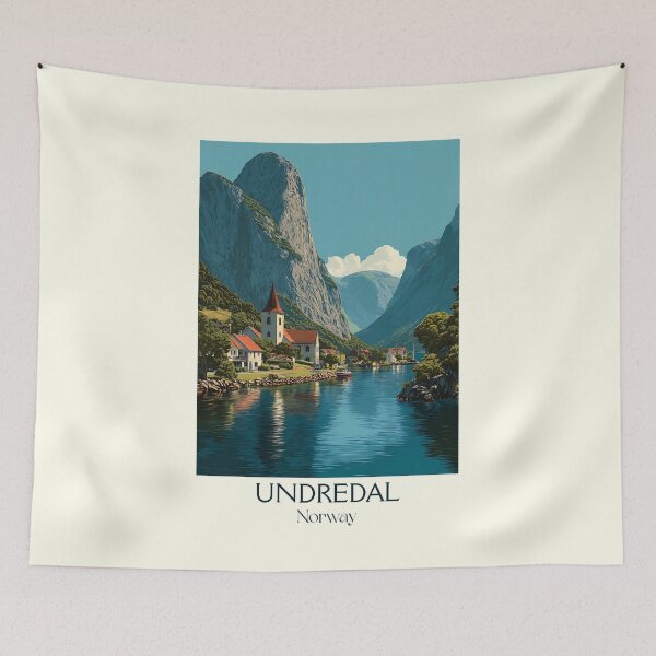 Item preview, Undredal Norway Fjord Village Poster | Minimalist Hidden Gem Travel Art designed and sold by TuncGK.