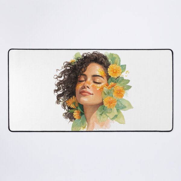 Aperçu de l'œuvre Rêve de souci – Portrait de femme botanique à l'aquarelle créée et vendue par VikArt7.
