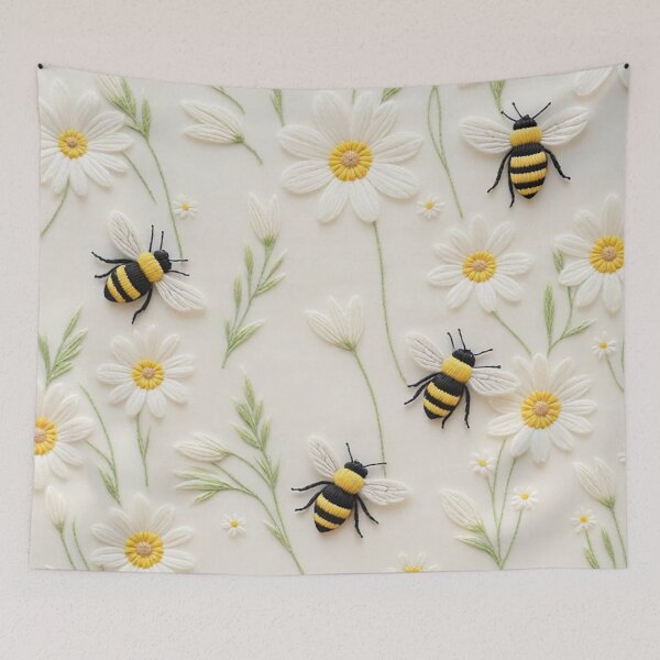 Item preview, Bee Daisy Faux Embroidery Pattern Art designed and sold by tarzbol.
