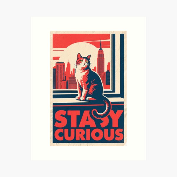 Artikel-Vorschau von Bleiben Sie neugierig – Retro Hope Cat Design, designt und verkauft von HoopeStylee.