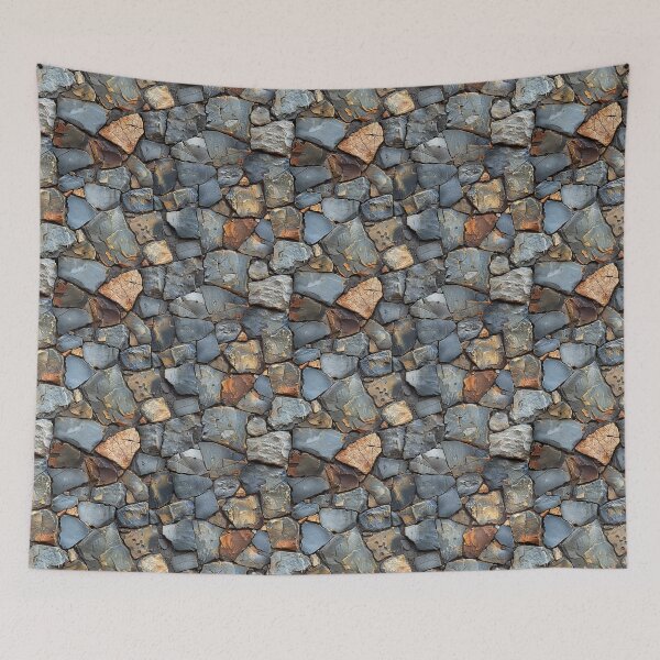 Item preview, Rugged Natural Stone Wall with Blue and Earthy Tones designed and sold by NTGUILTY.