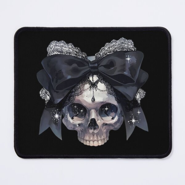Item preview, Girly skull with black bow - dark coquette girl aesthetic designed and sold by Fantasy Cache.
