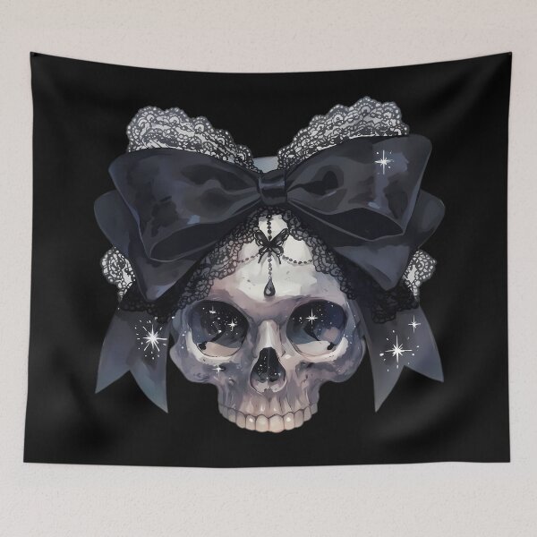 Item preview, Girly skull with black bow - dark coquette girl aesthetic  designed and sold by Fantasy Cache.