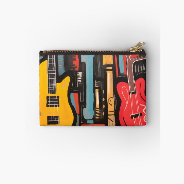 Item preview, Bold Abstract Guitars in Yellow and Red Surrounded by Dynamic Geometric Patterns - Vibrant Rhythm designed and sold by OlfactoART Studio.
