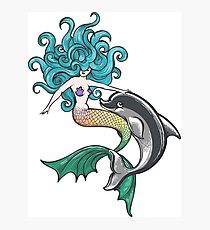 Mermaid with Dolphin Baby Photographic Print