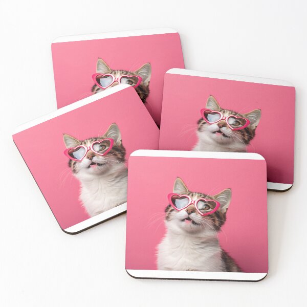 Item preview, Cat with Heart-Shaped Glasses on Pink Background  designed and sold by elkuni.