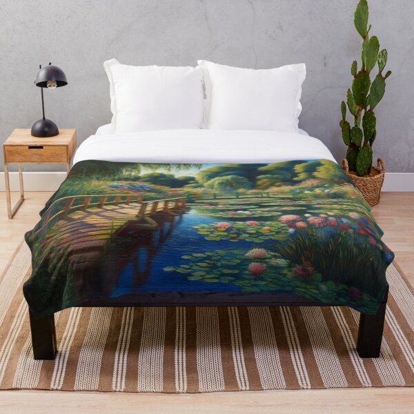 Item preview, Estanque sereno con nenúfares y arte de puente de jardín designed and sold by AnTartstudios.