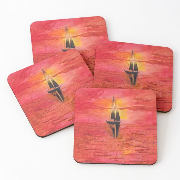 Item preview, Red Sky at Night Sailors Delight Watercolor designed and sold by The Elderberry Blossom.